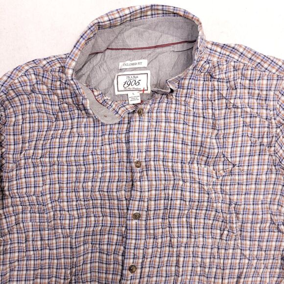 Jos A Bank Tartan Flannel Button Up Shirt Mens Size Large L Orange Blue - Picture 1 of 10